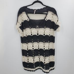 Free People Crochet Knit Silk Linen Top Colorblock